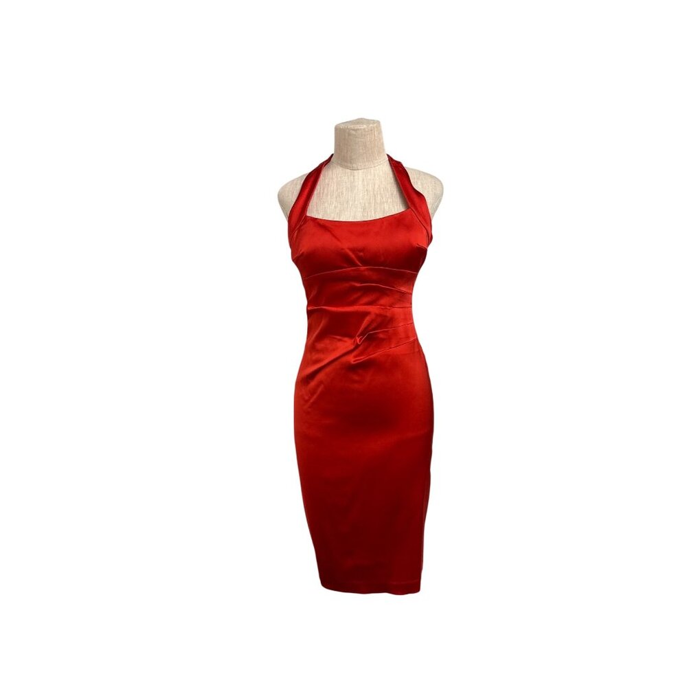 Vintage Caché Red Halter Dress Glamour Hugging Mini Dress 1990s-2000s Y2K Made i